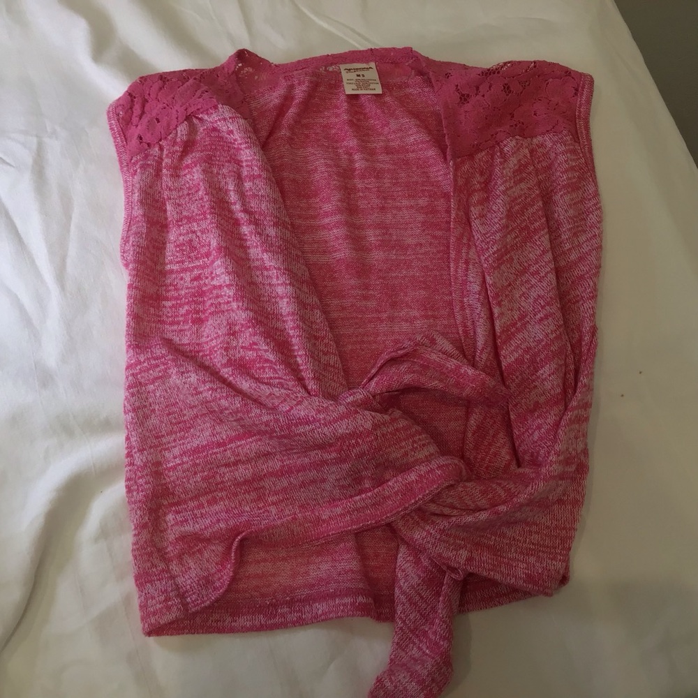 💖 Girls Sleeveless Cardigan | Size M (5) | Variegated Pink | Tie Front |